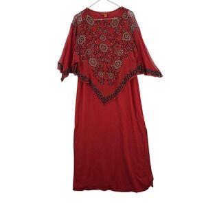 Harari Dress Womens‎ Small Red 100% Silk Floral Boho Sheer Overlay Made in USA